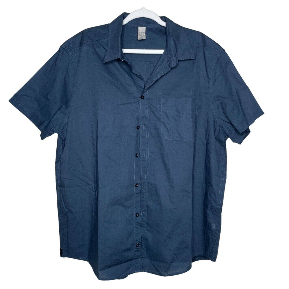 Quechua XL Mens Blue Cotton Short Sleeve Collared Casual Button Up Shirt